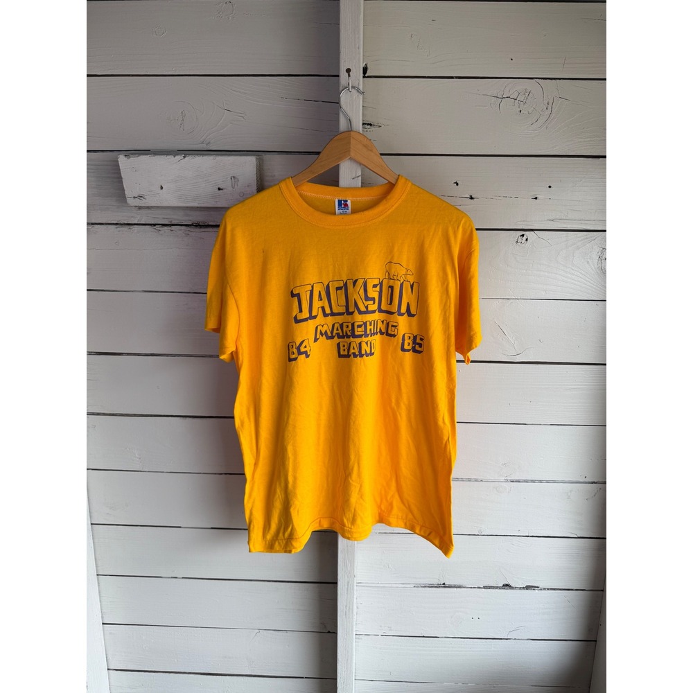 Vintage Russell Athletic 1984 Jackson Marching Band T-Shirt Yellow Mens Large